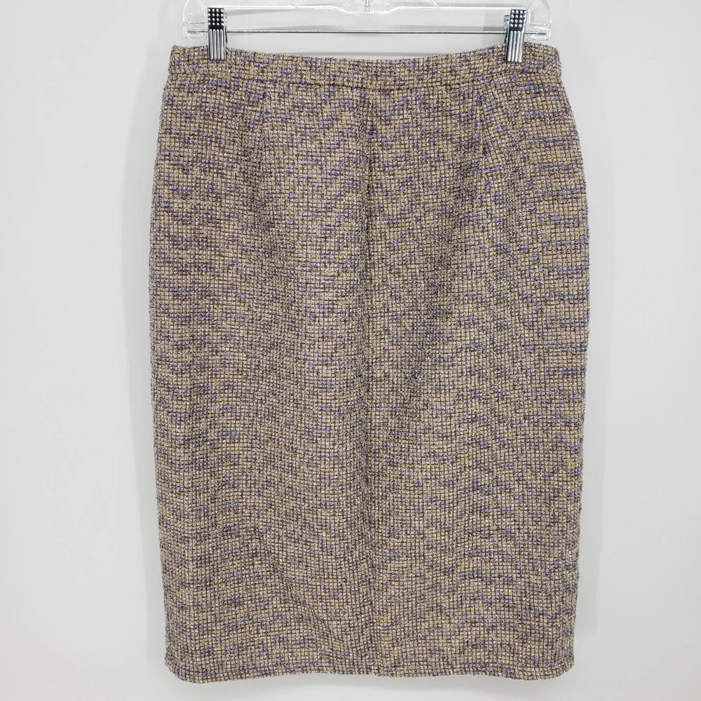 J Crew Metallic Tweed Asymmetric Zip Pencil Skirt Womens 8 Purple Gold NWT E1246
